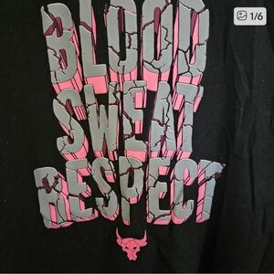 Under Amour Project Rock YL Black Tee W Pink/Grey Blood Sweat Respect Logo